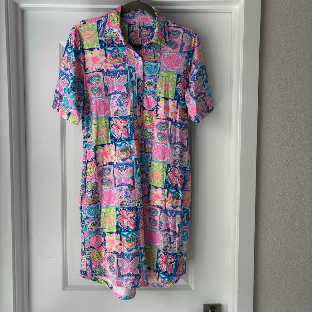 Lulu-B Vibrant Tropical Patchwork Dress Size Small NWOT Dopamine Maximalism